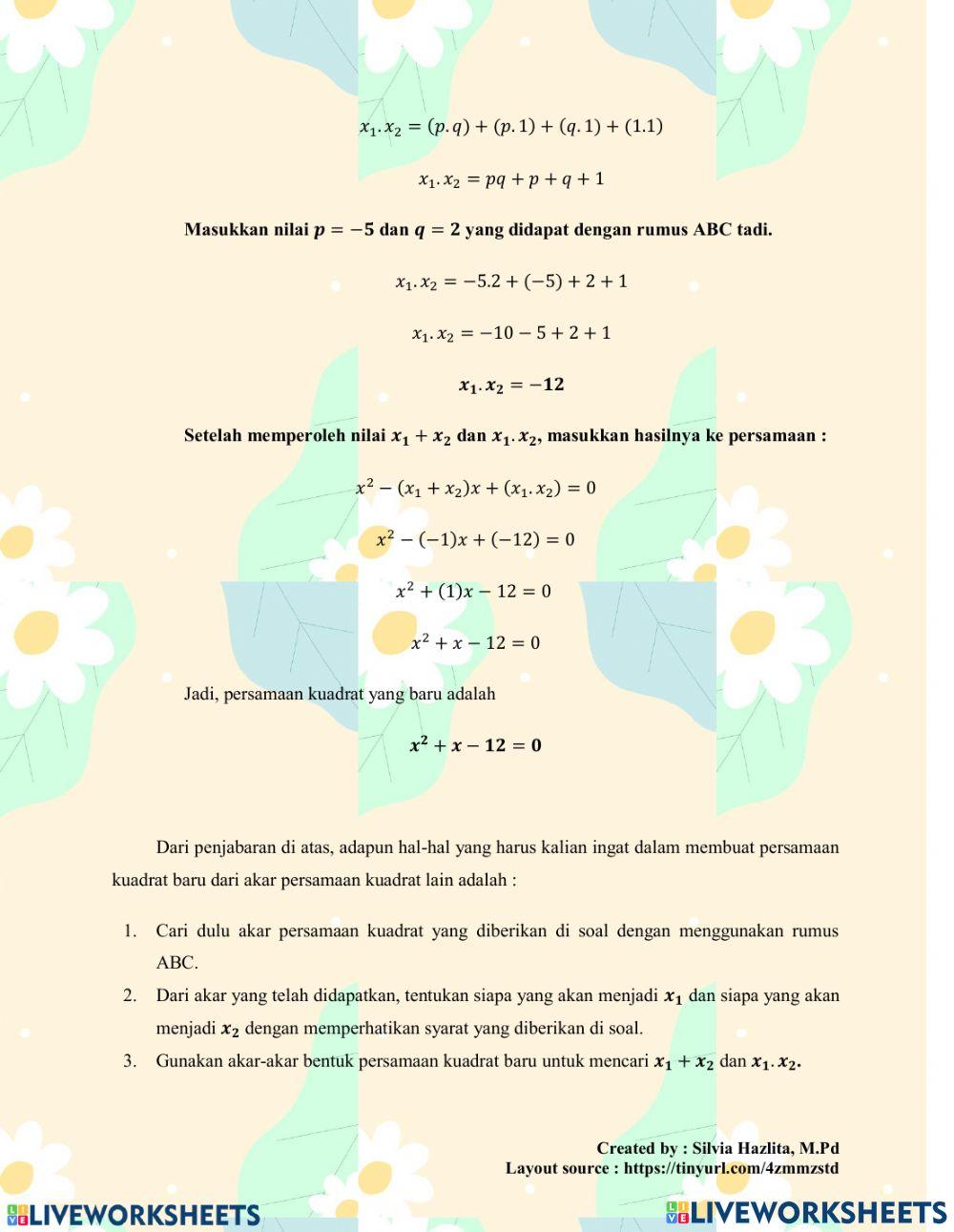 Jumlah, Hasil Kali dan Persamaan Kuadrat baru