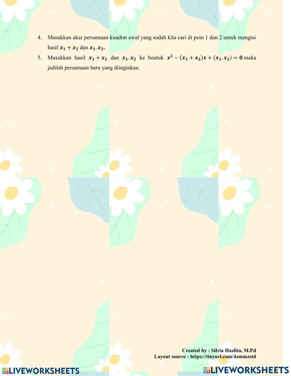 Jumlah, Hasil Kali dan Persamaan Kuadrat baru