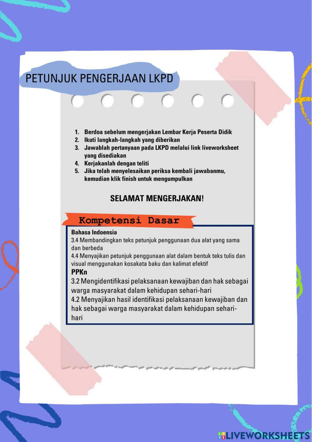 LKPD Kelas 4 tema 2 Sub 2 Pb 4