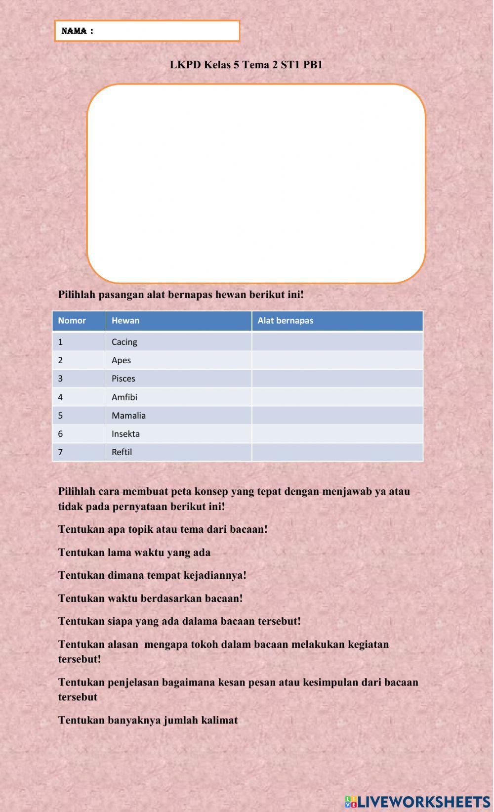 Pernapasan Mahluk hidup dan Peta Konsep worksheet | Live Worksheets
