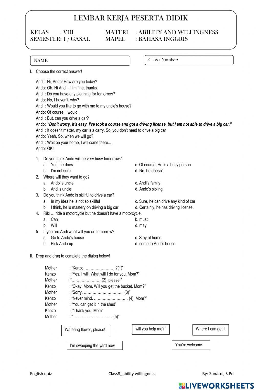 Quiz-Ability and willingness