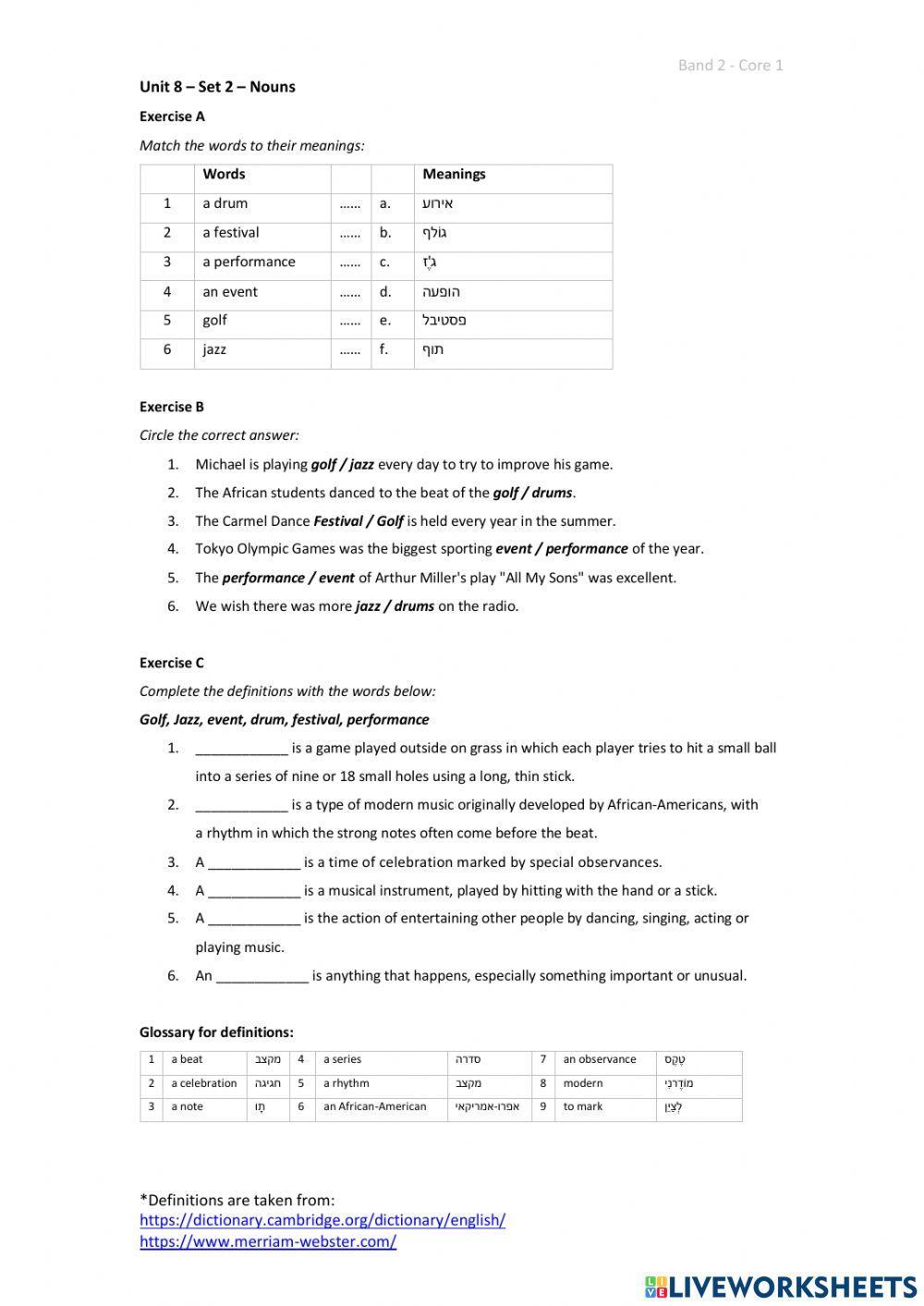 Band 2 (Core 1) - Unit 8 - Set 2
