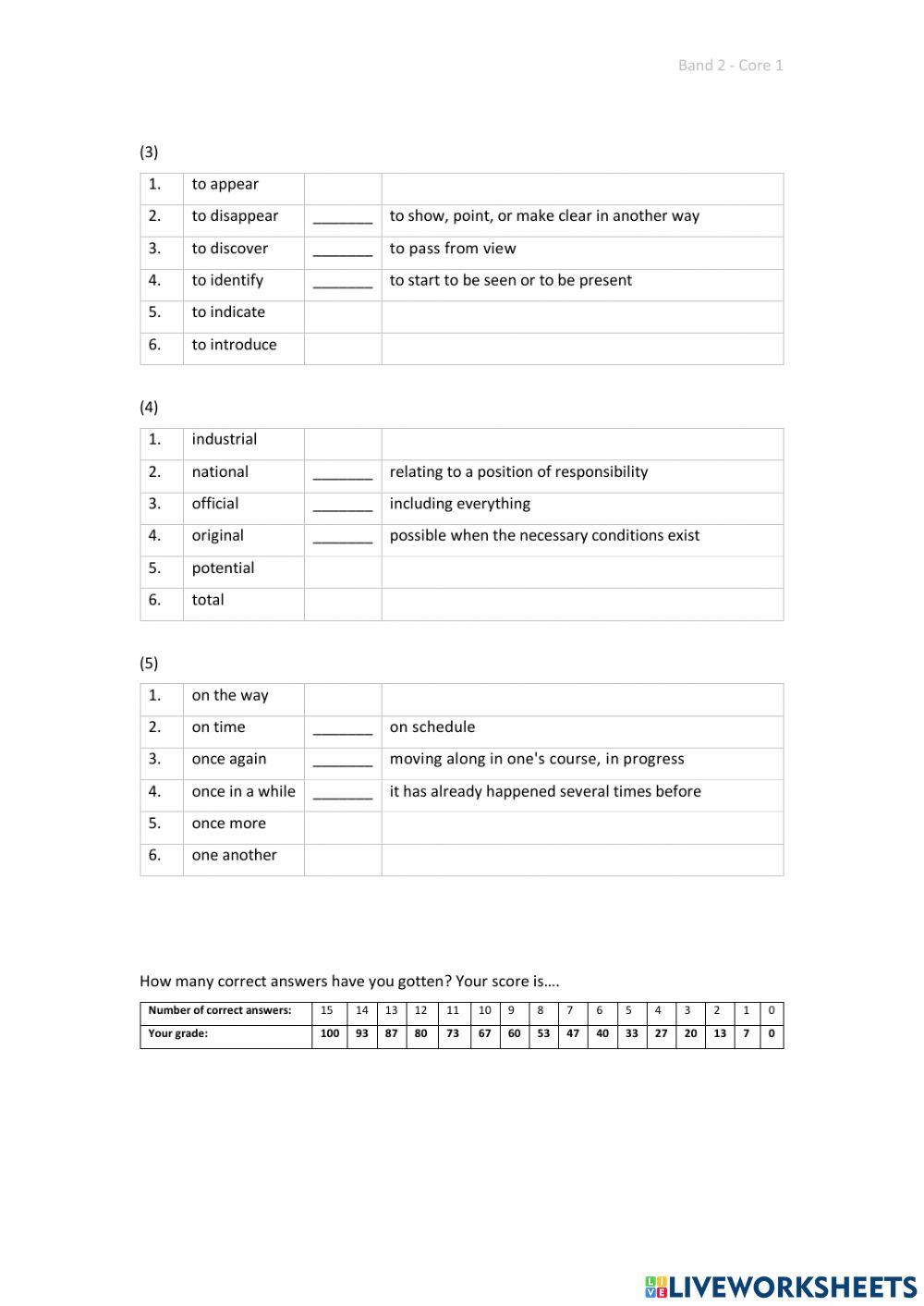 Band 2 (Core 1) - Unit 8 - Test