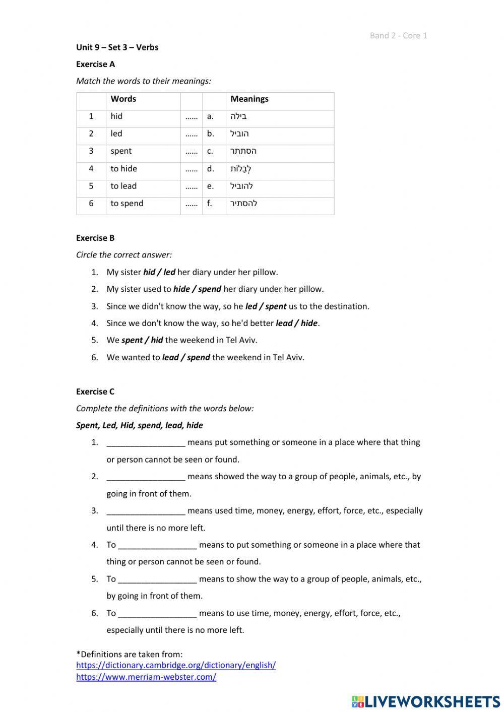 Band 2 (Core 1) - Unit 9 - Set 3