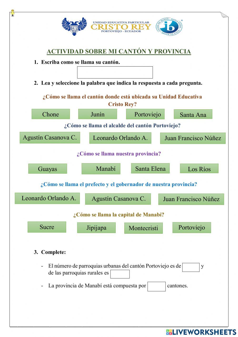 Parroquia, cantón y provincia