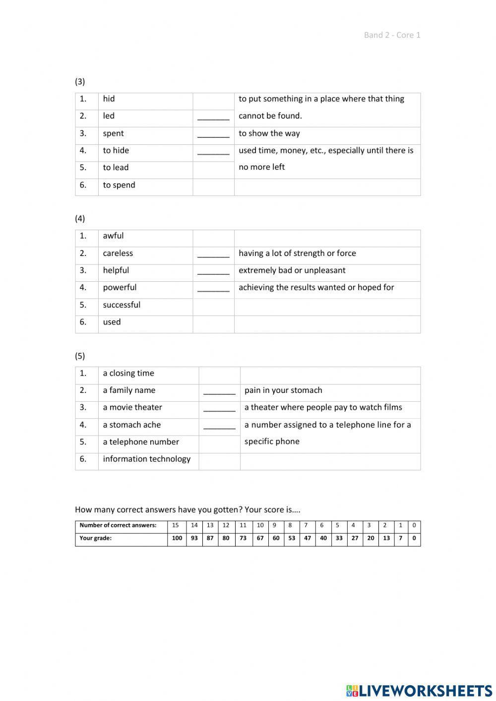 Band 2 (Core 1) - Unit 9 - Test