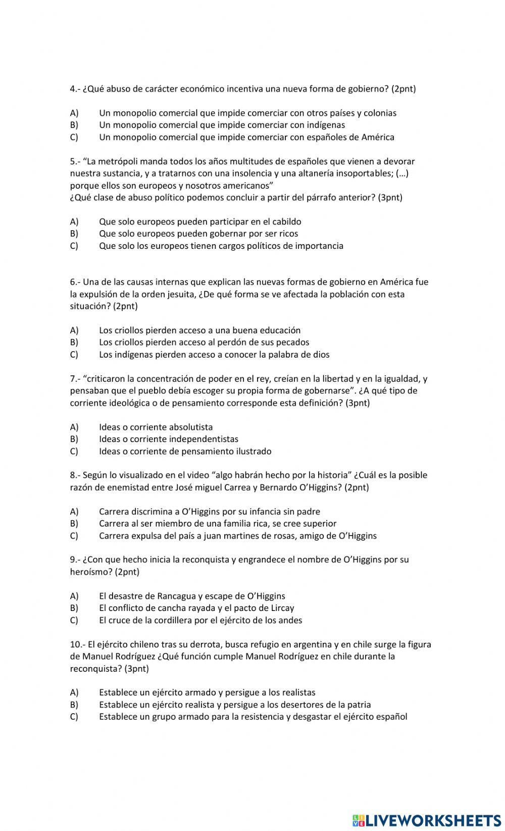 Examen independencia chile