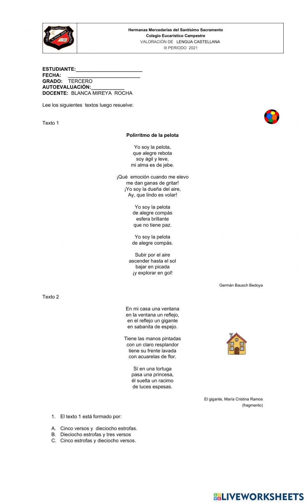 Evaluación grado tercero