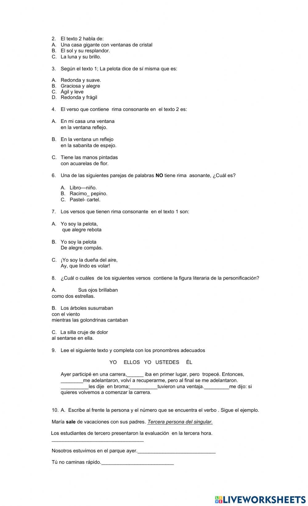 Evaluación grado tercero