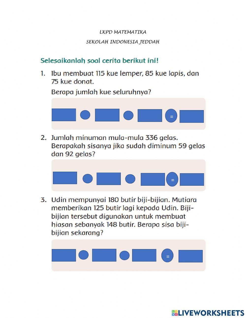Lkpd Kelas 3 Penjumlahan Dan Pengurangan Worksheet Live Worksheets