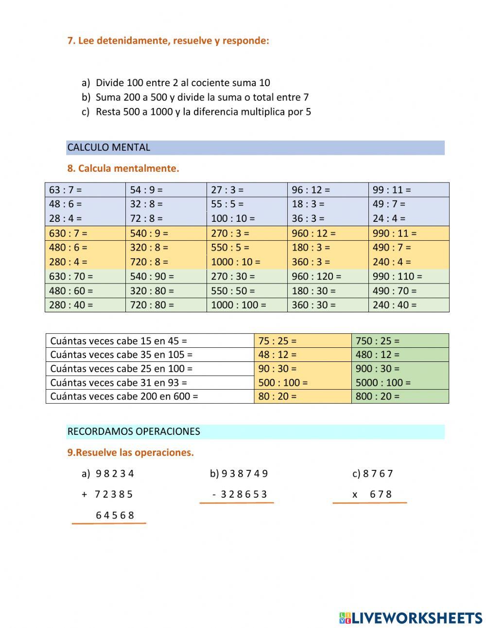 Práctica de división