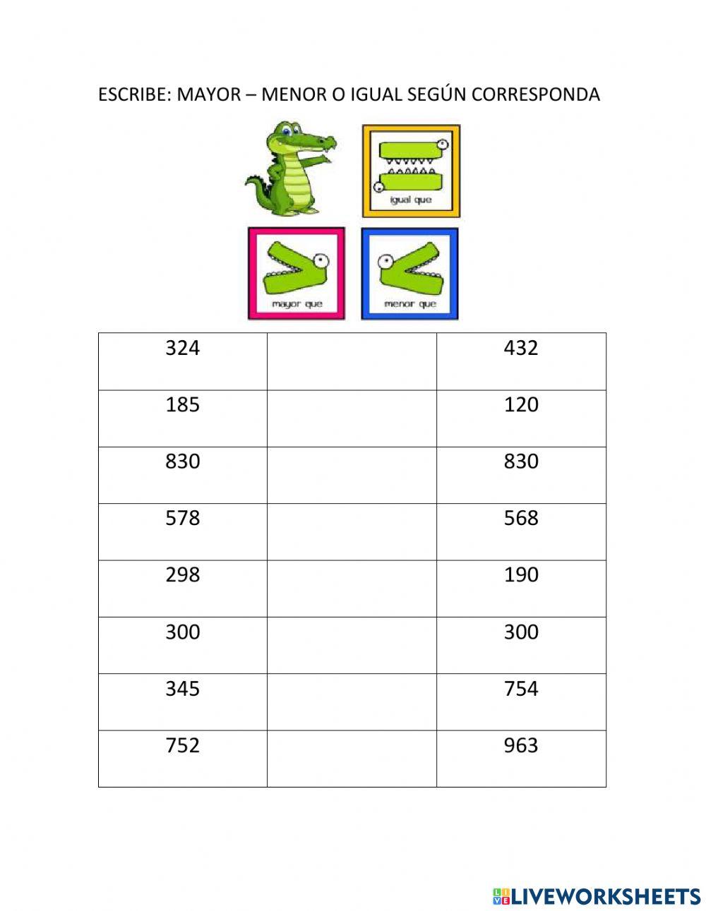 Mayor, menor o igual