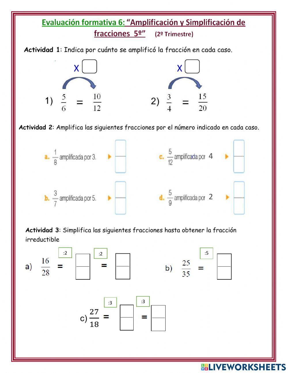 Amplificación y Simplificación de fracciones