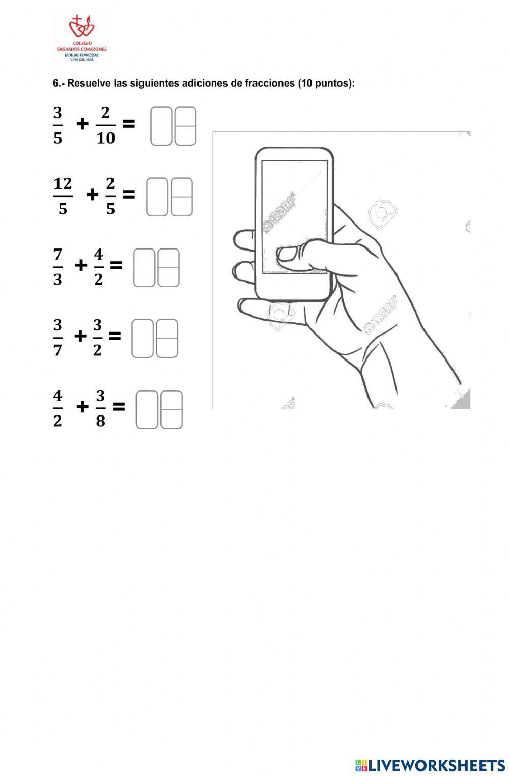 Prueba de números mixtos y números fraccionarios