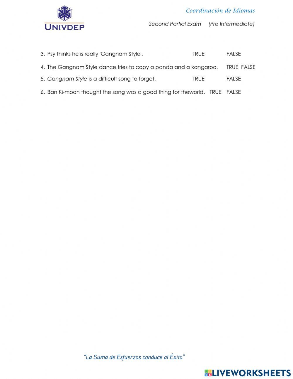 Pre Intermediate Second Exam