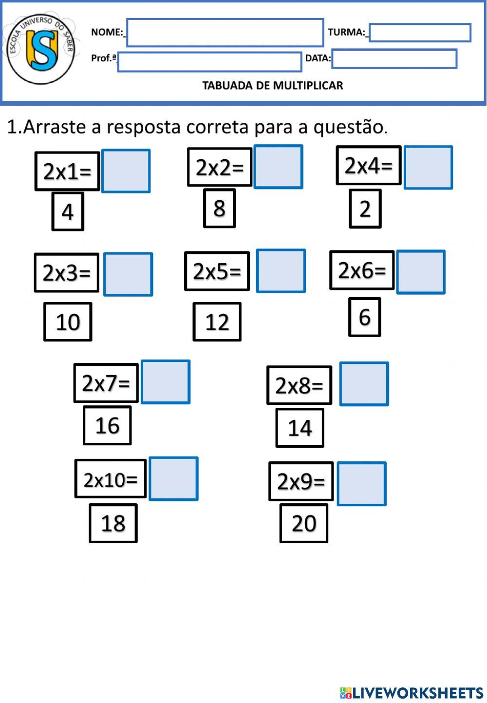 TABUADA DE MULTIPLICAR 