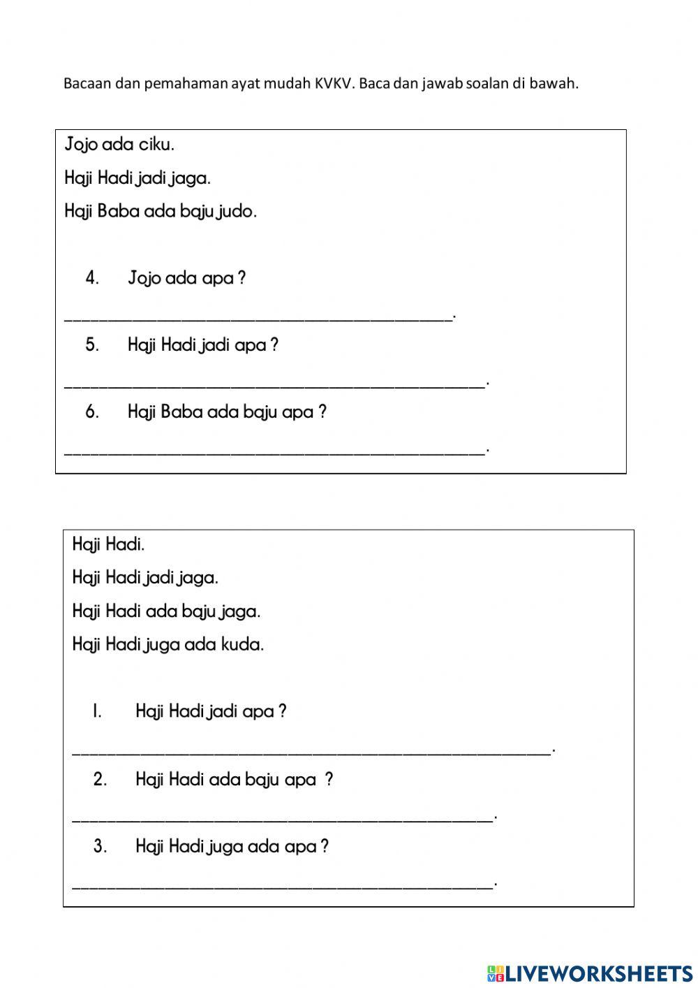 Bacaan dan ayat mudah kvkv