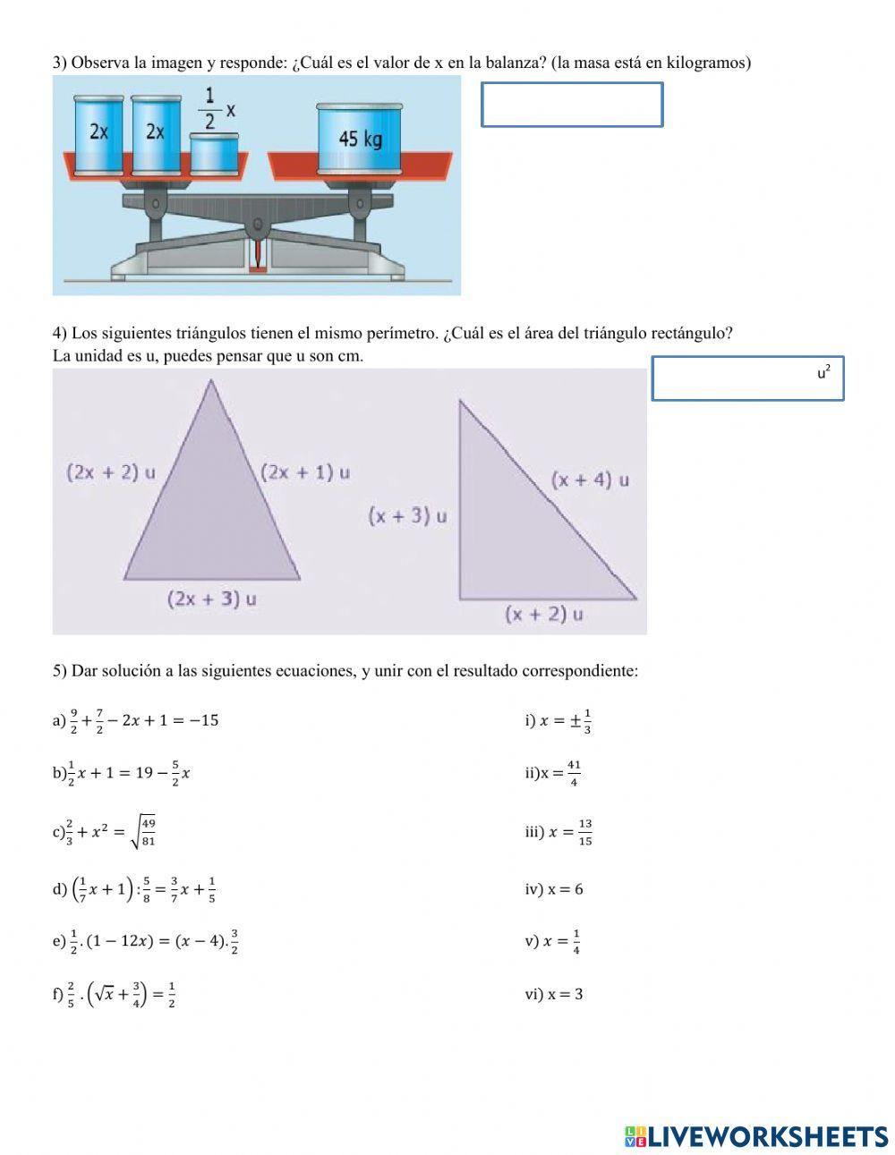 Lenguaje algebraico, ecuaciones con N° Q - Perímetro y área de figuras