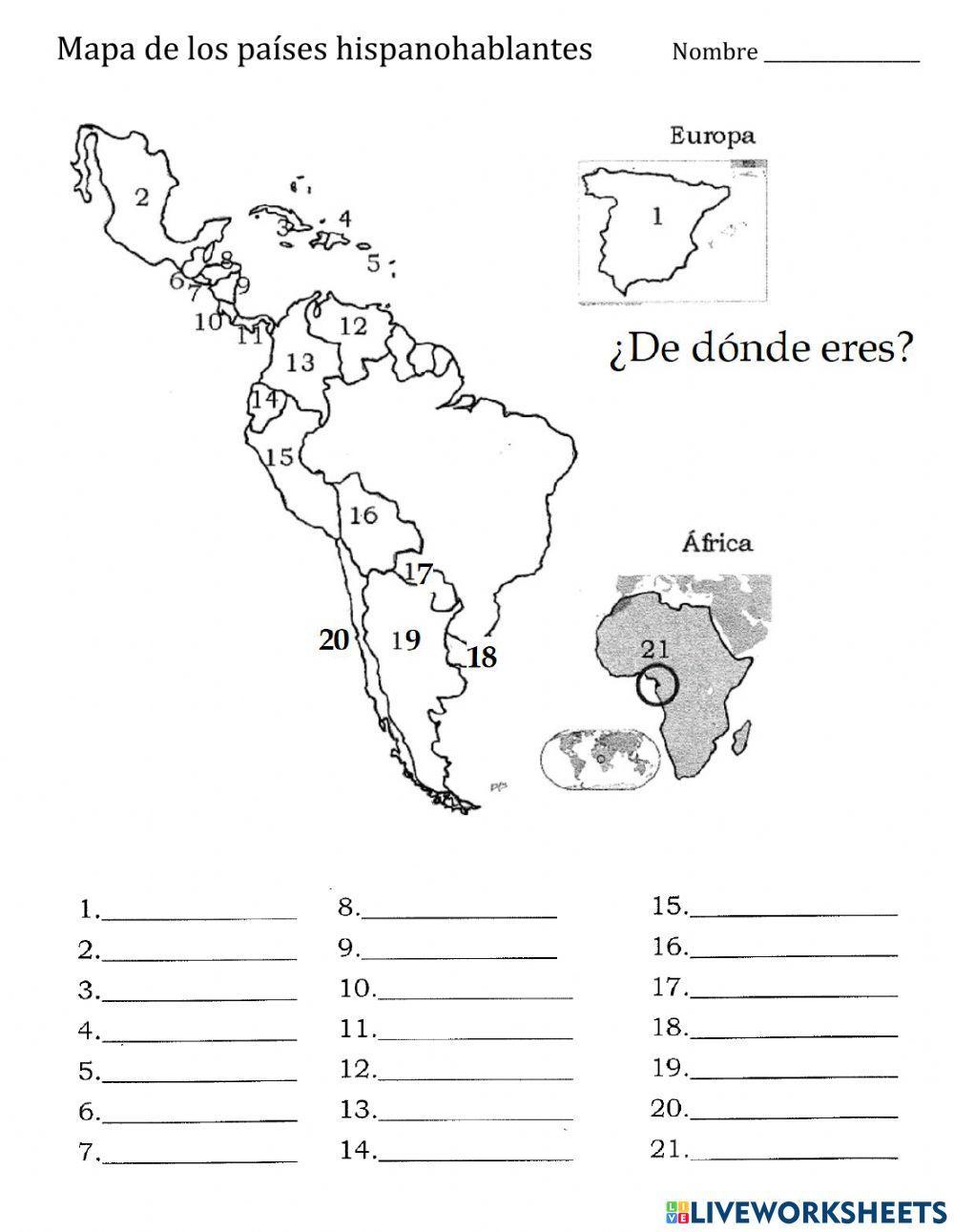 Los Paises Hispanohablantes Worksheet prntbl concejomunicipaldechinu