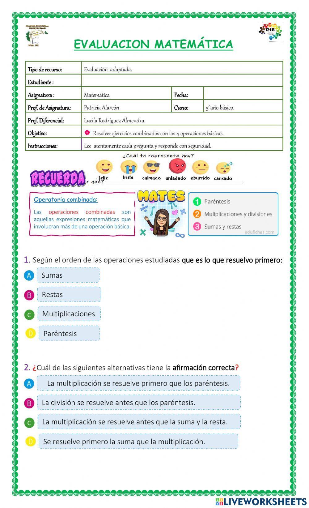 Evaluación Operaciones Combinadas