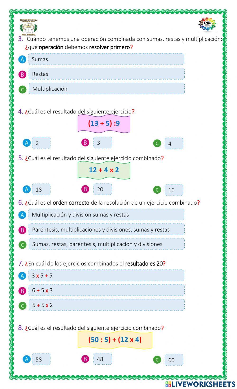 Evaluación Operaciones Combinadas