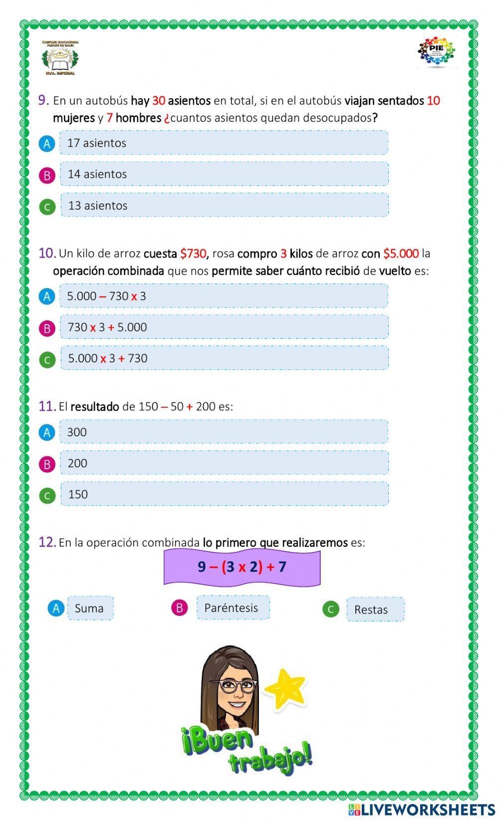 Evaluación Operaciones Combinadas