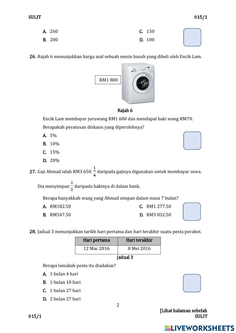 Ppt kertas 1 matematik tahun 6 bahagian 2 Ppt kertas 1 matematik tahun 6 bahagian 2
