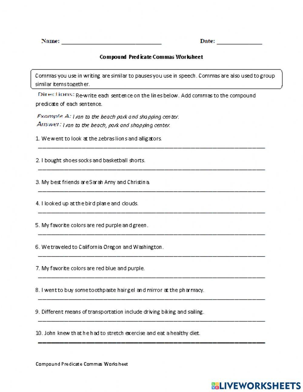 Commas worksheet for 7th Grade | Live Worksheets