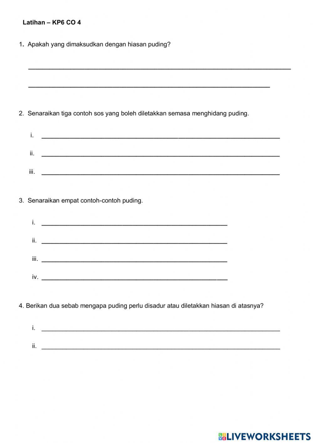 Latihan - Hiasan dan persembahan hidangan puding