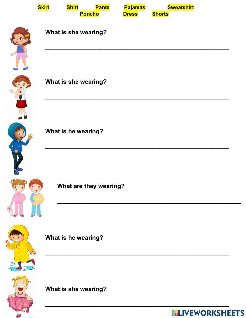 Writing Clothing Sentences worksheet Live Worksheets