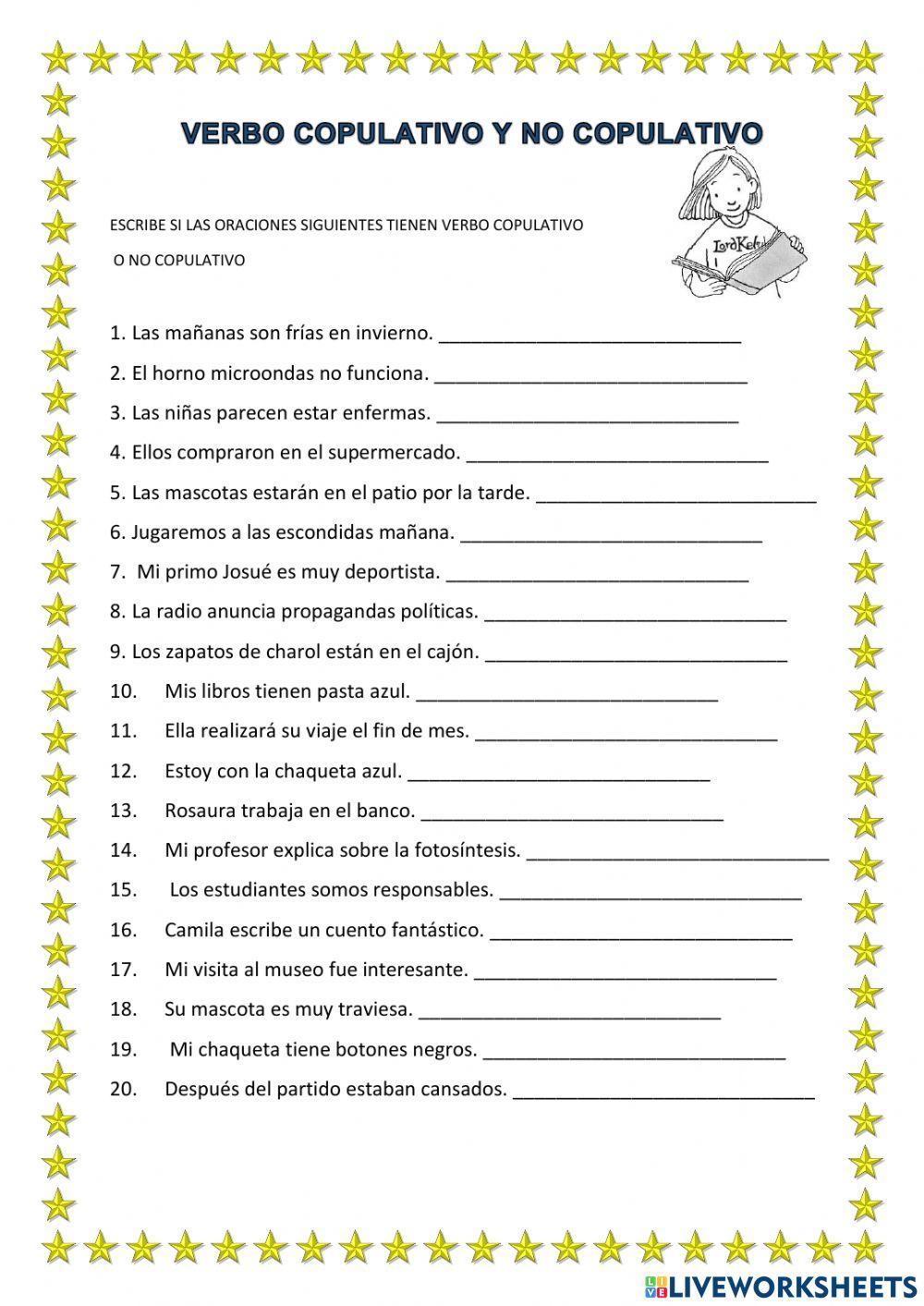 EJERCIOS DE VERBOS copulativo y no copulativo