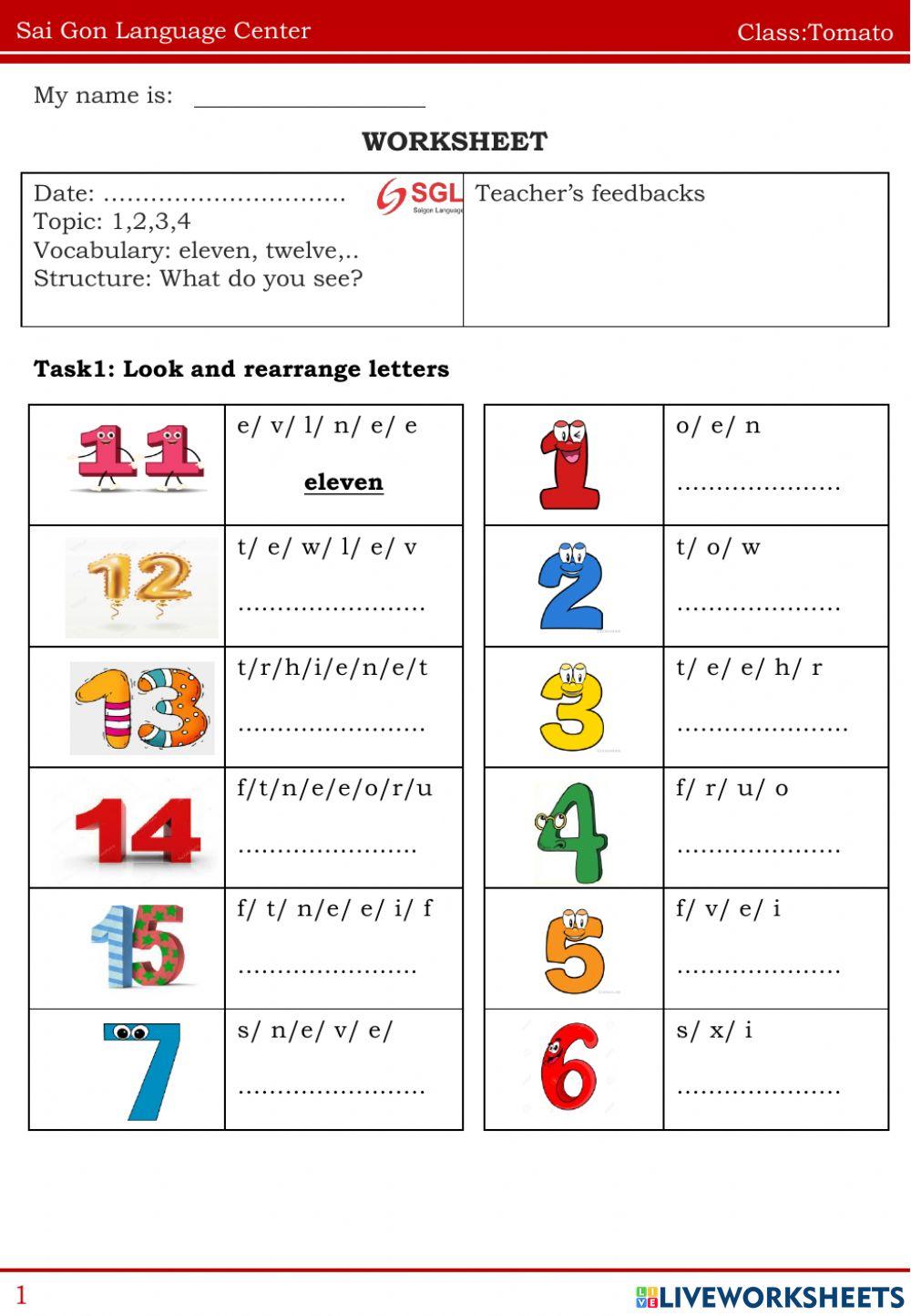 Number online exercise for grade 1 | Live Worksheets
