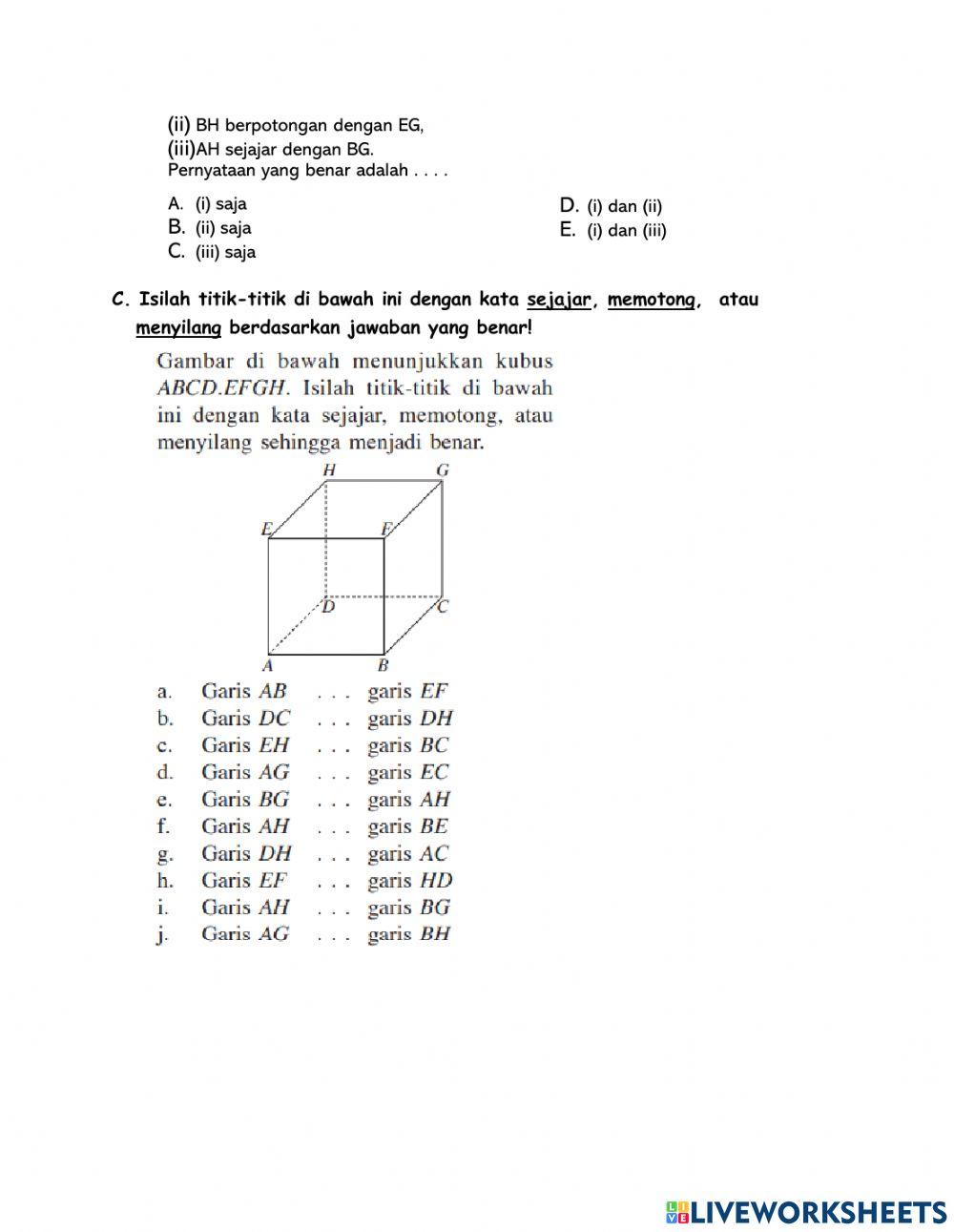 Kedudukan garis dan bidang pada bangun ruang