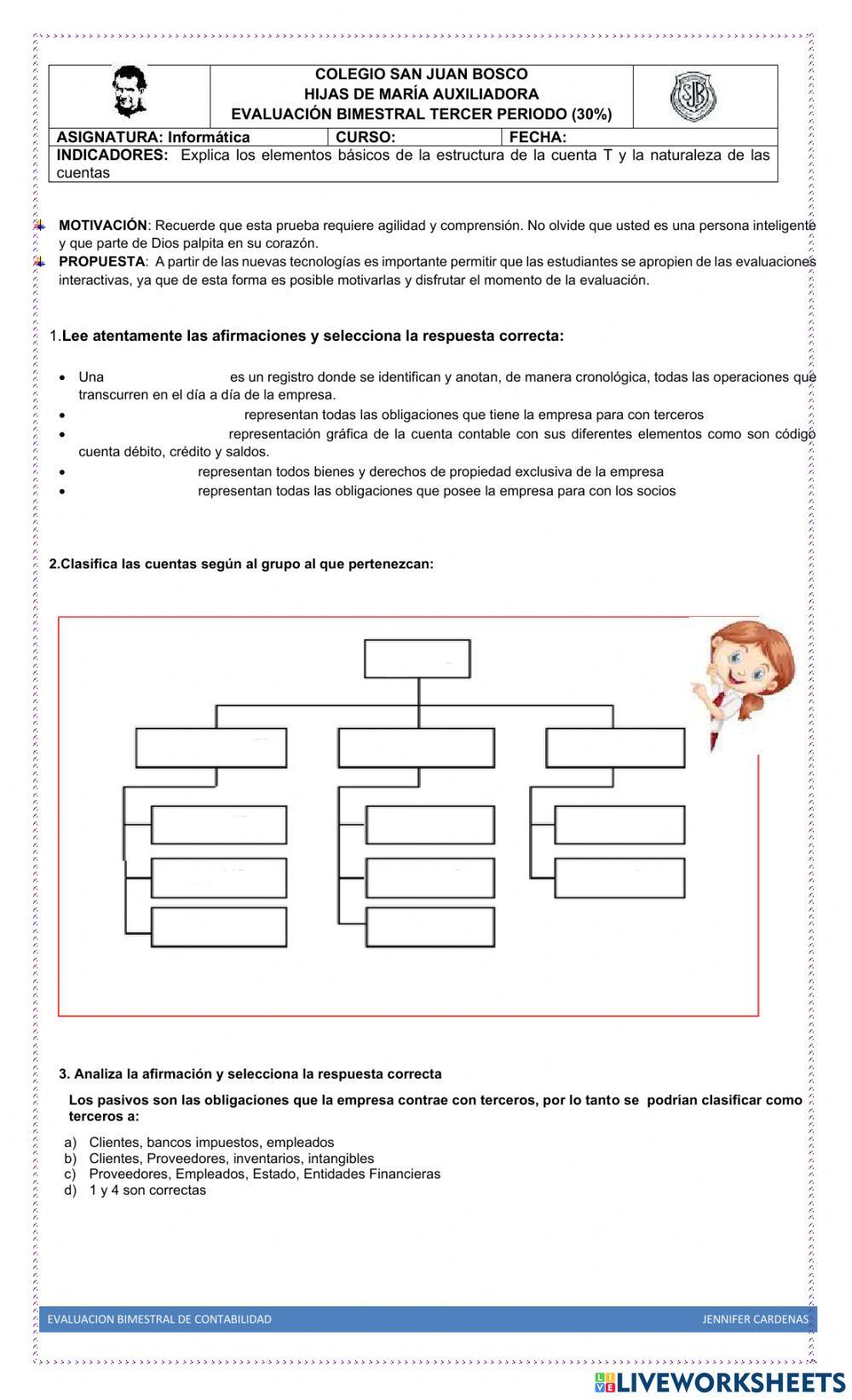 EVALUACION BIMESTRAL TERCER PERIODO CONTABILIDAD 6°