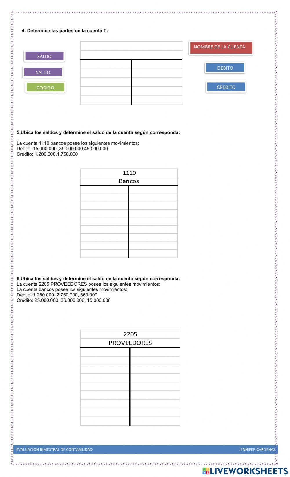 EVALUACION BIMESTRAL TERCER PERIODO CONTABILIDAD 6°