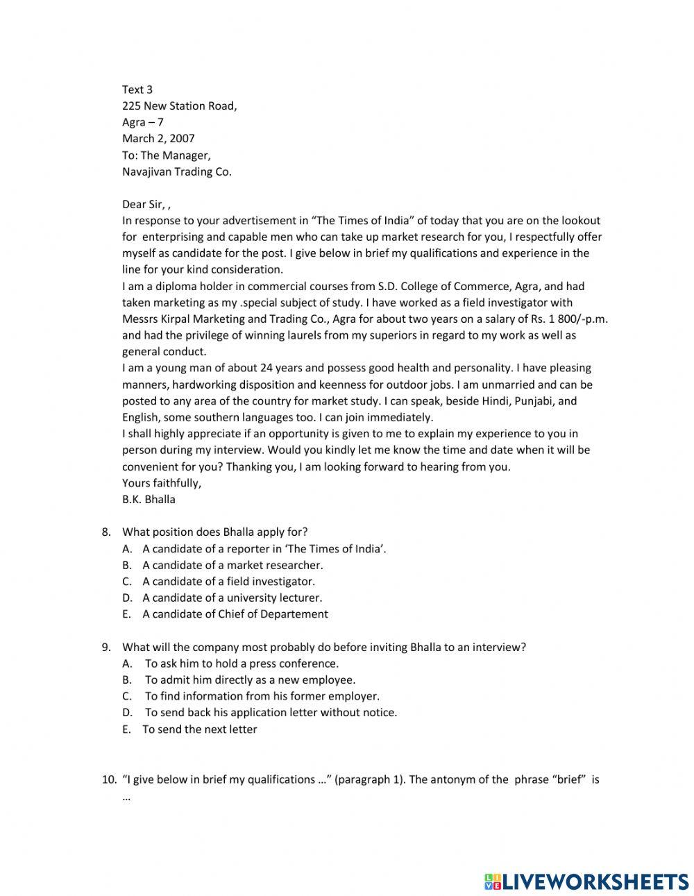 Ph job application letter