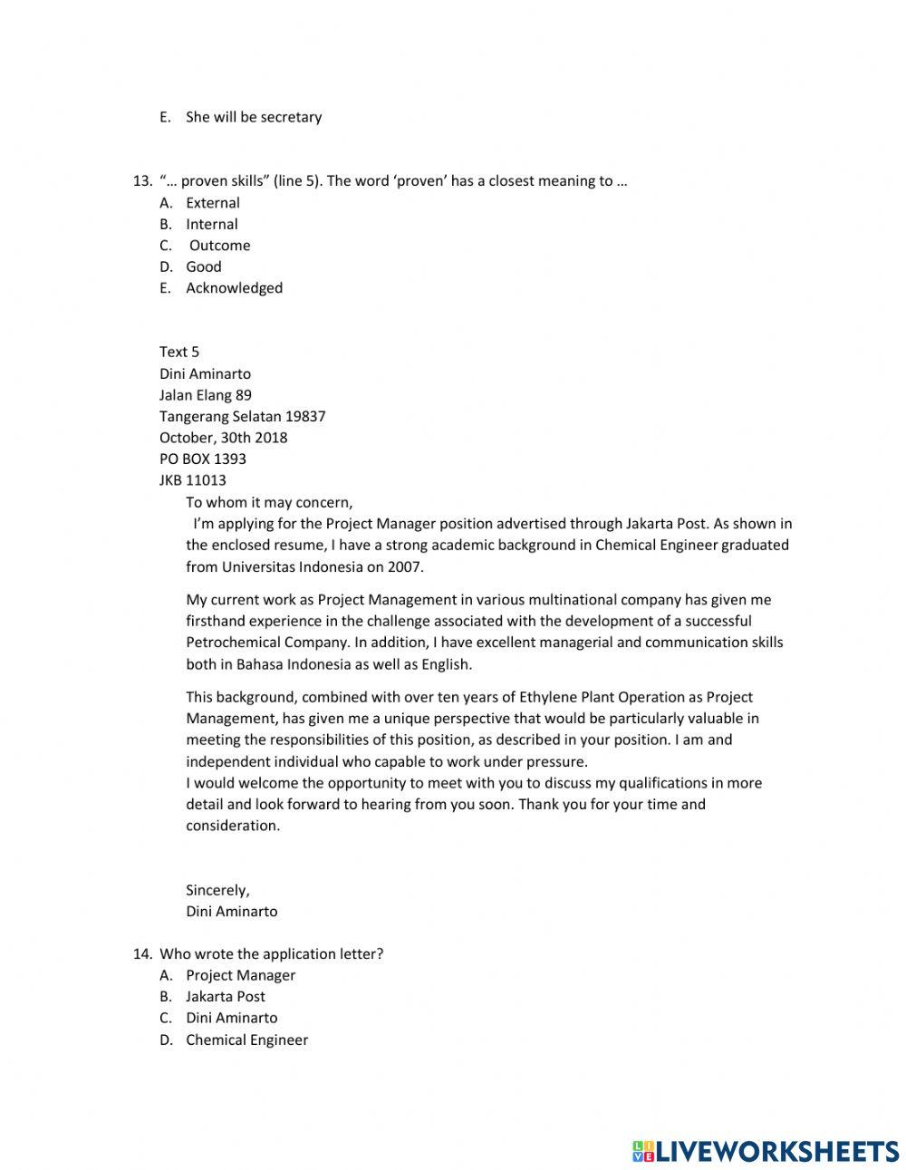 Ph job application letter