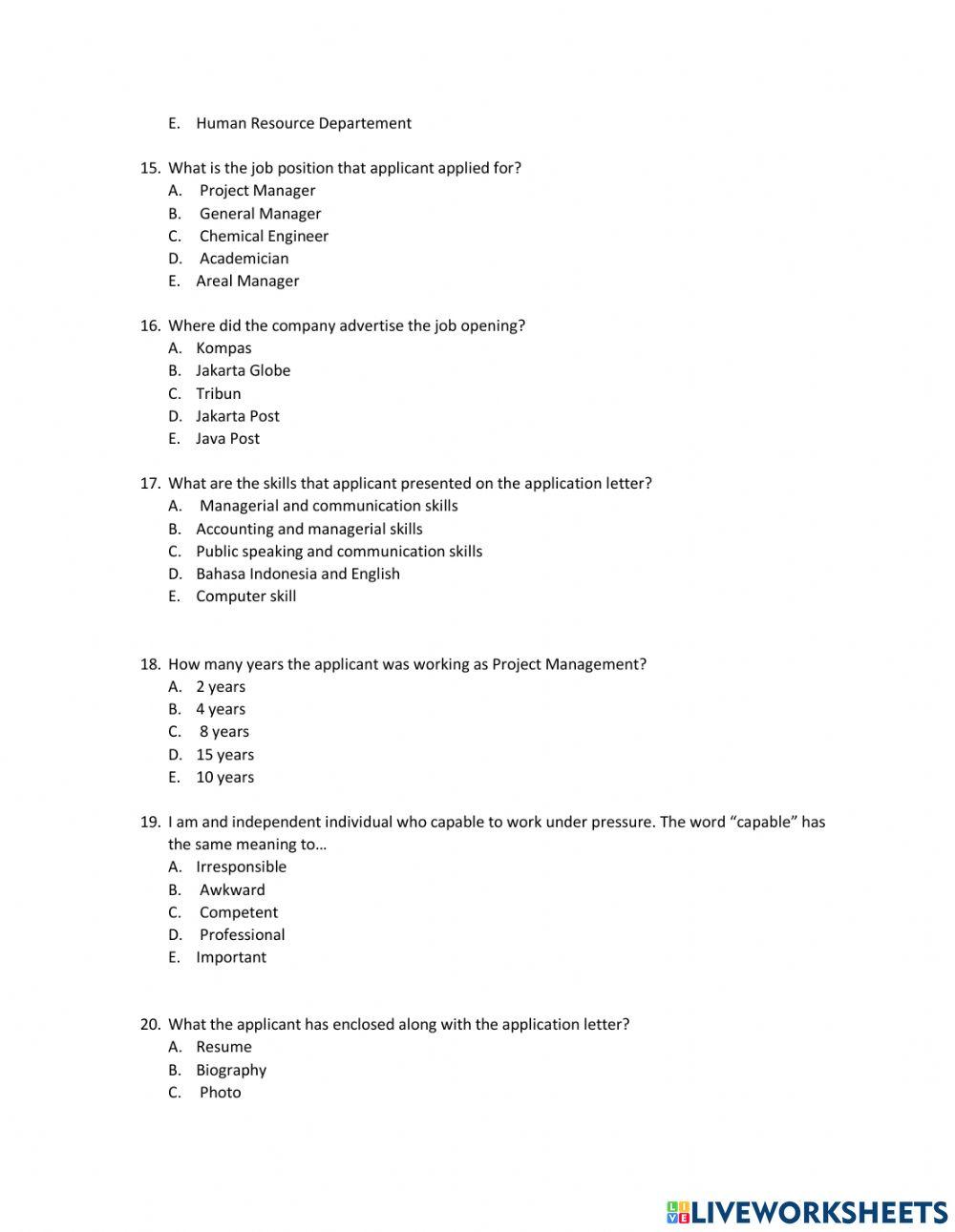 Ph job application letter