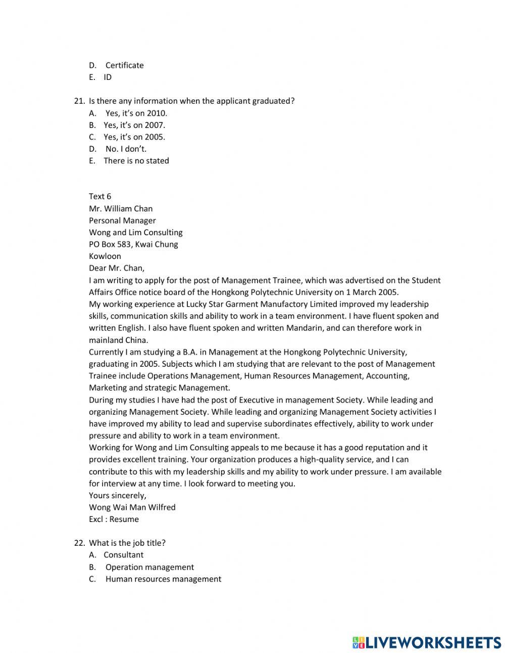 Ph job application letter