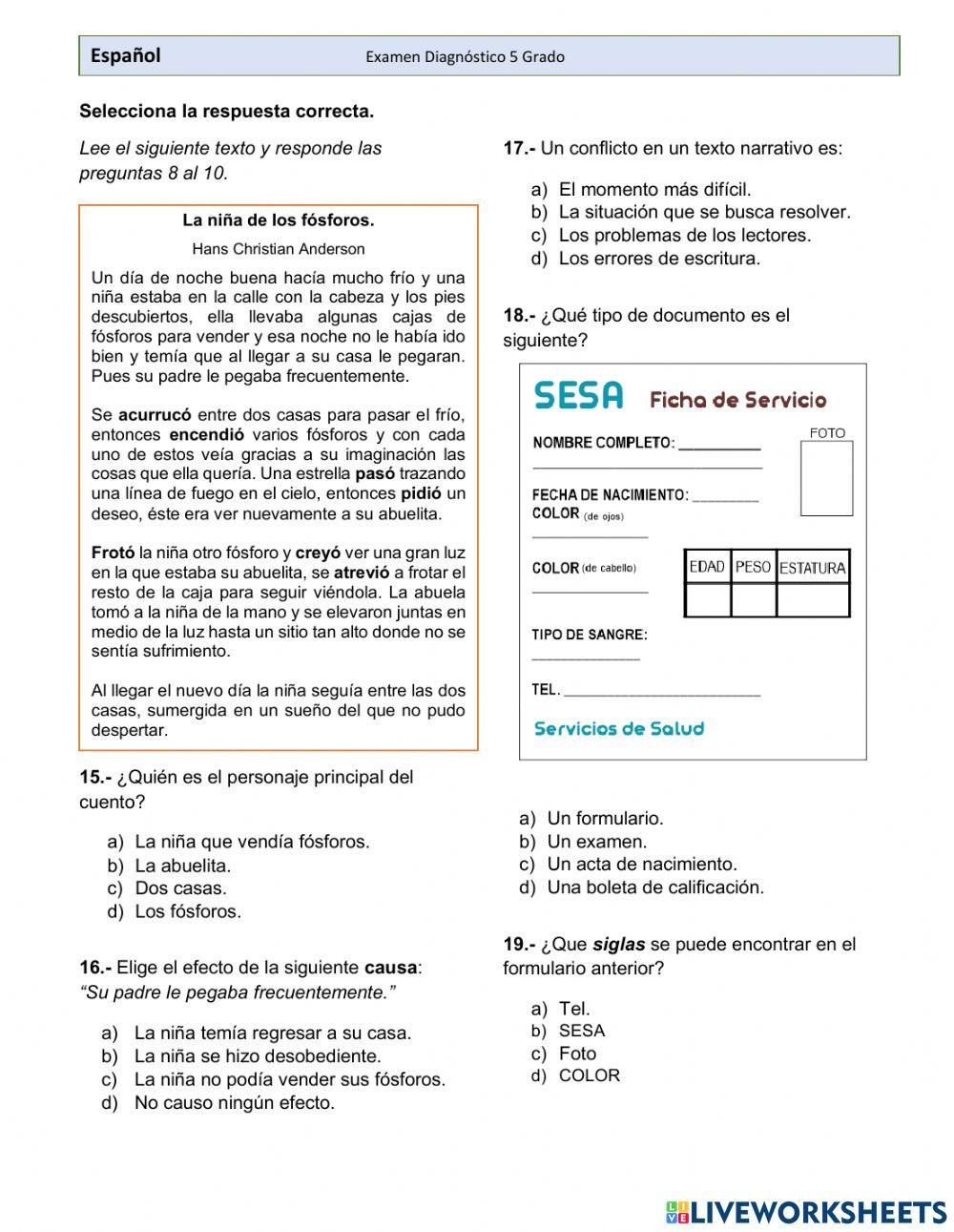 Diagnóstico 5to español