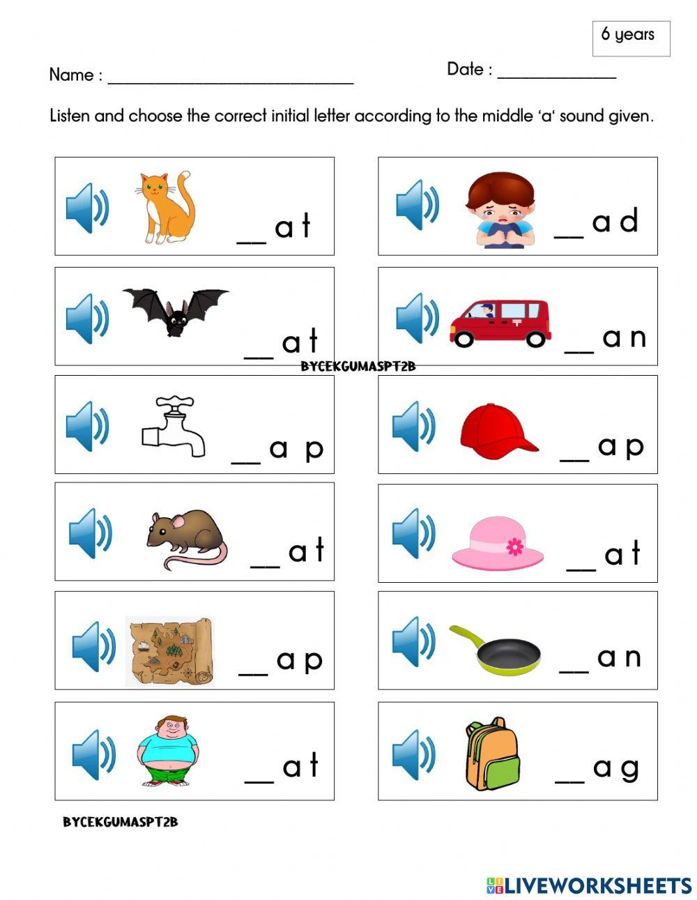 Write the correct initial letter according to the audio given