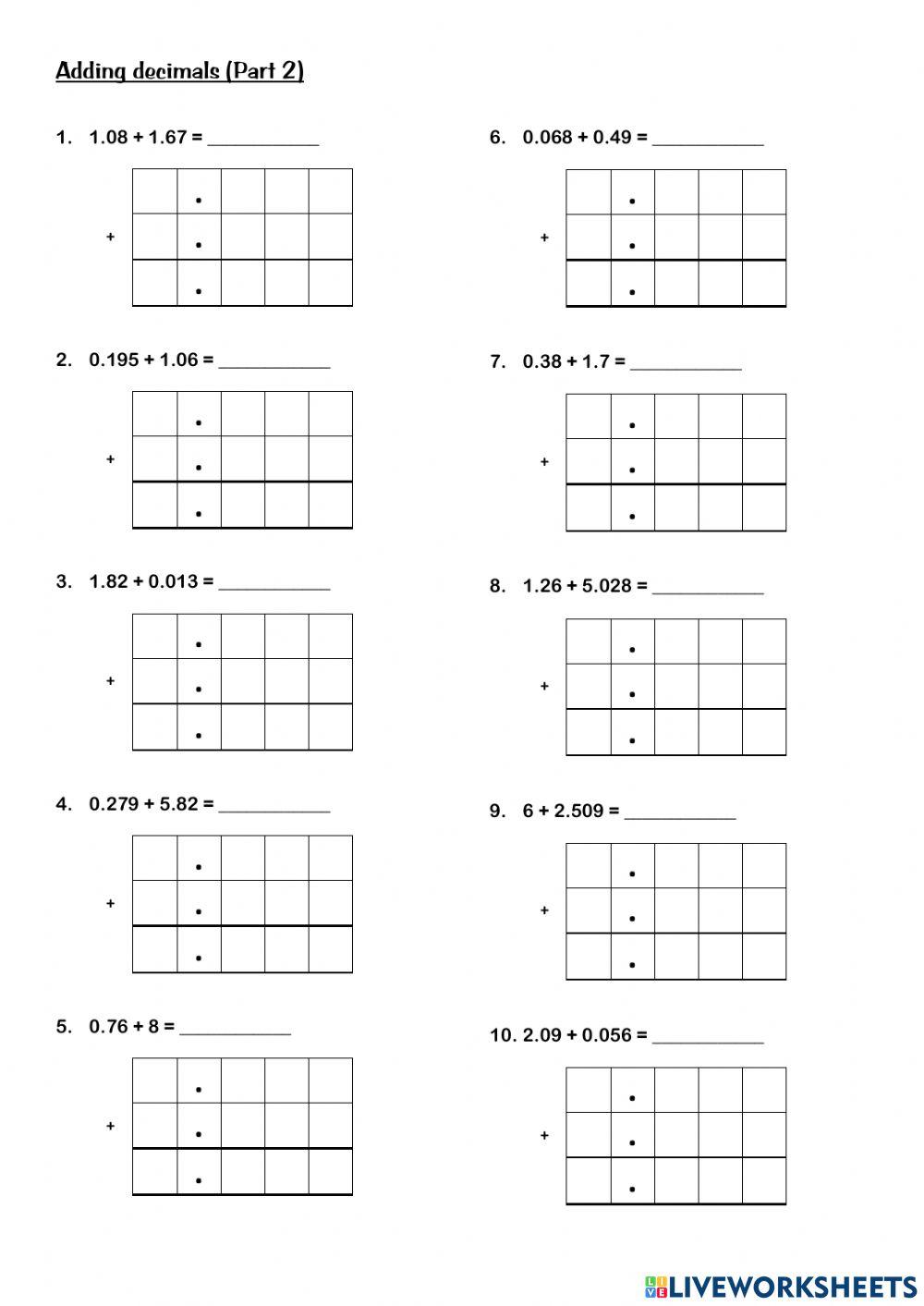 Addition of Decimals