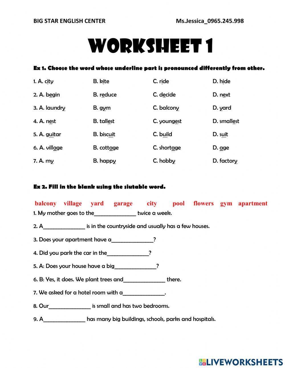 Worrksheet 1- Unit 1- Grade 6