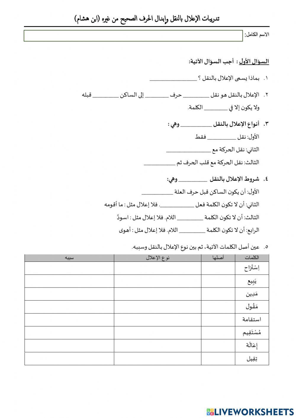 الإعلال بالنقل وإبدال الحرف الصحيح من غيره