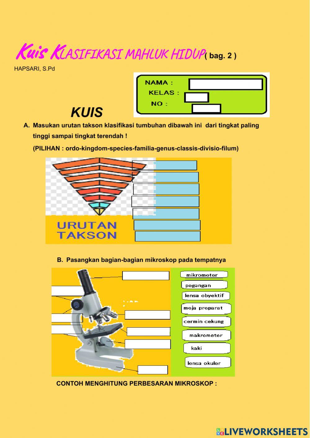 KUIS KLASIFIKASI  MAHLUK HIDUP (bag.2)