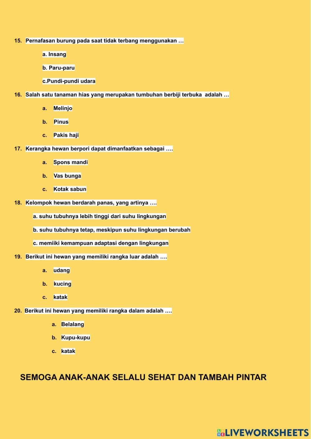 KUIS KLASIFIKASI  MAHLUK HIDUP (bag.2)
