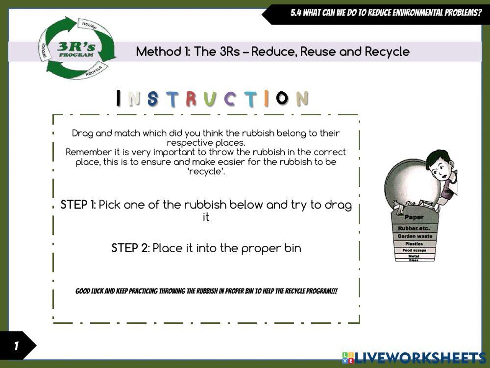 RECYCLE BIN WORKSHEET EXERCISE SS7