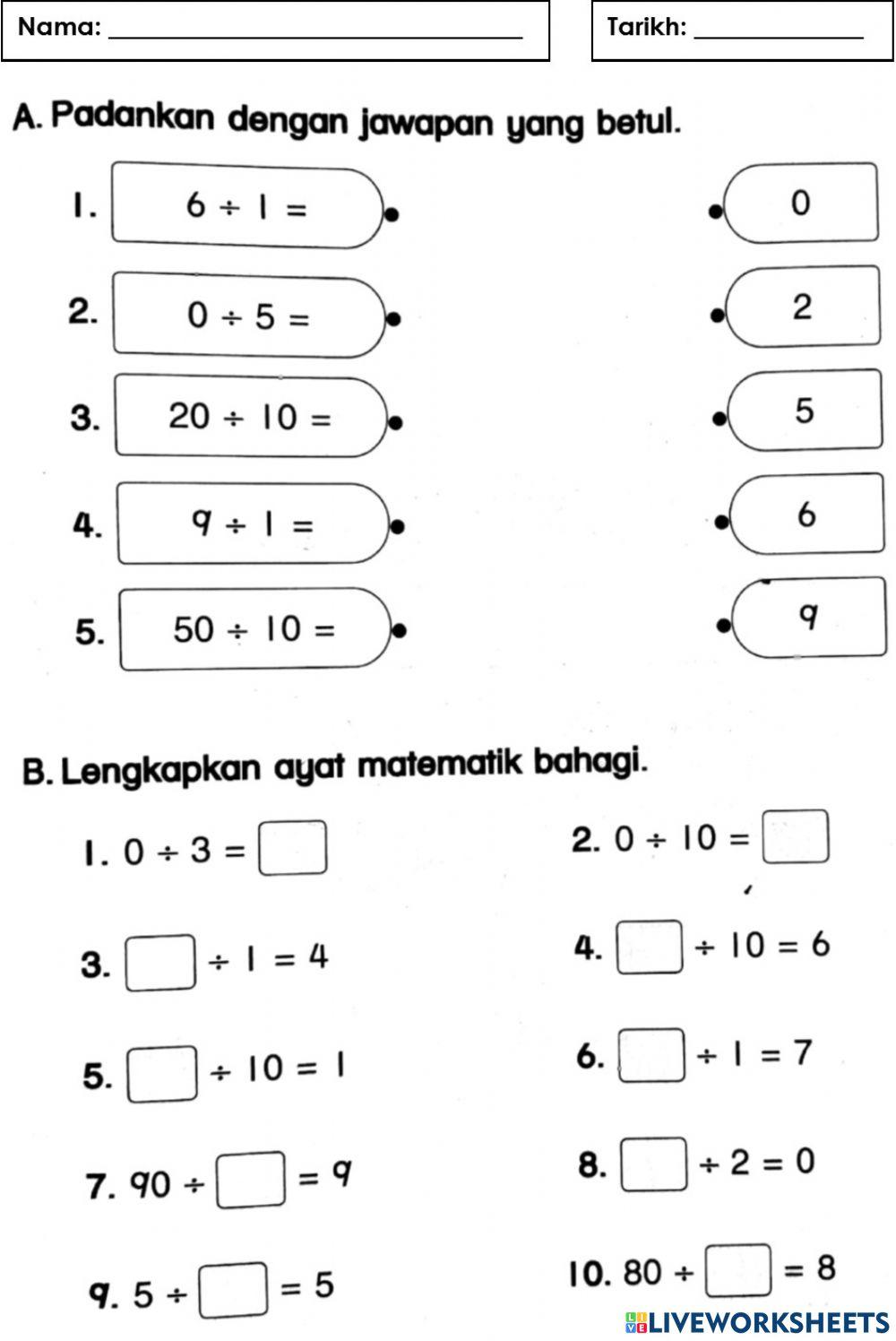 Bahagi melibatkan 1, 10 & 0