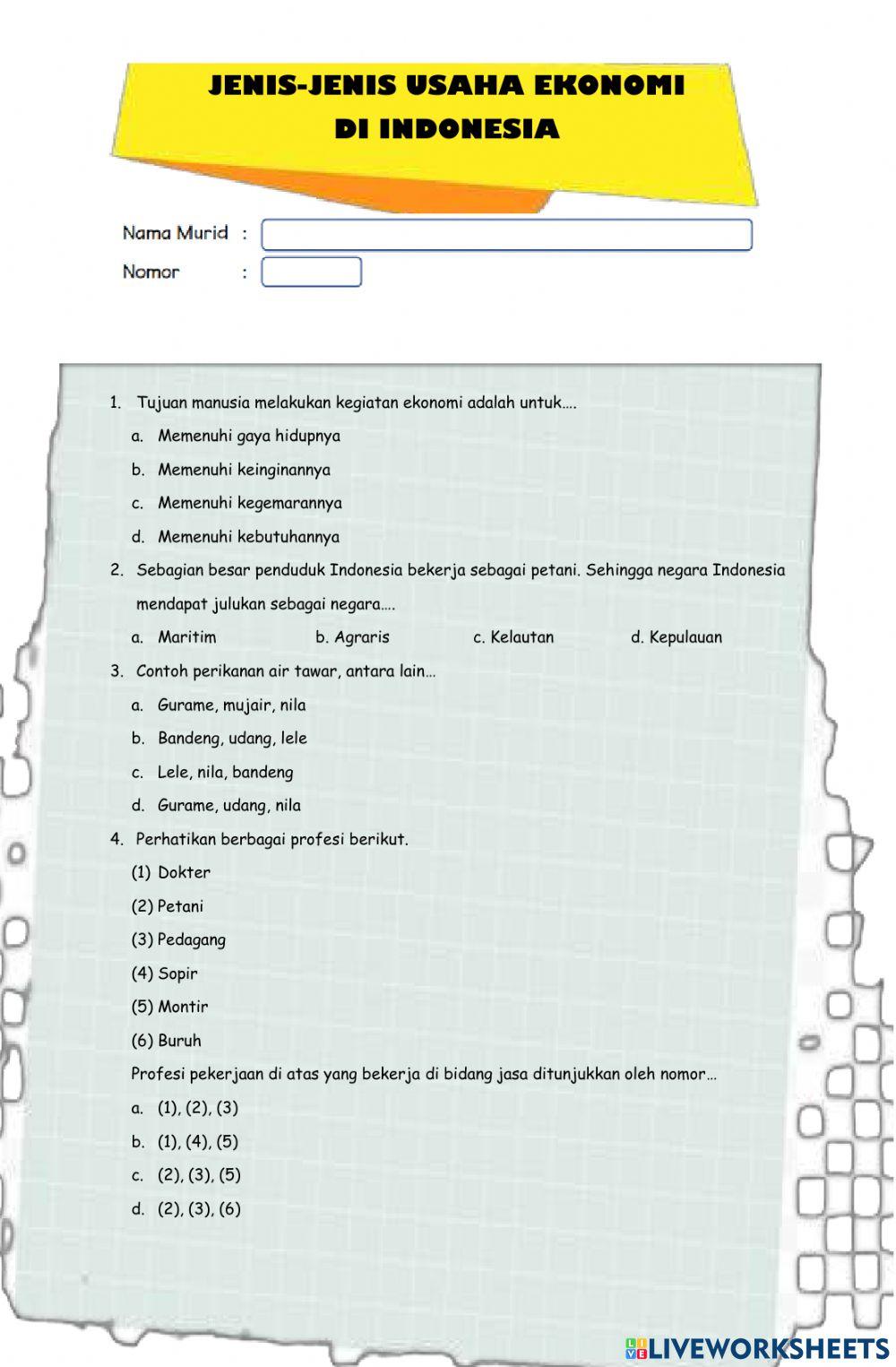 Jenis-Jenis Usaha Ekonomi Masyarakat di Indonesia