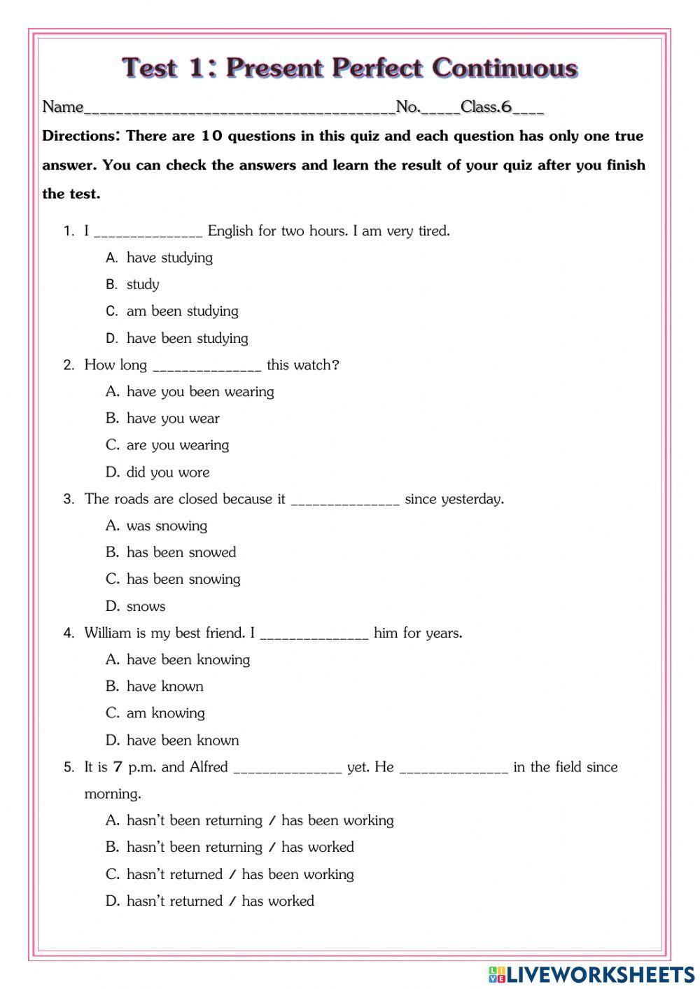 Present Perfect Cintinuous